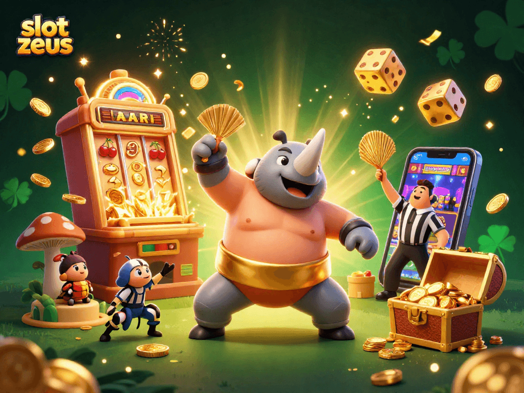 Memenangkan hadiah besar dengan slot zeus dalam ilustrasi kasino yang penuh aksi dan keberuntungan.