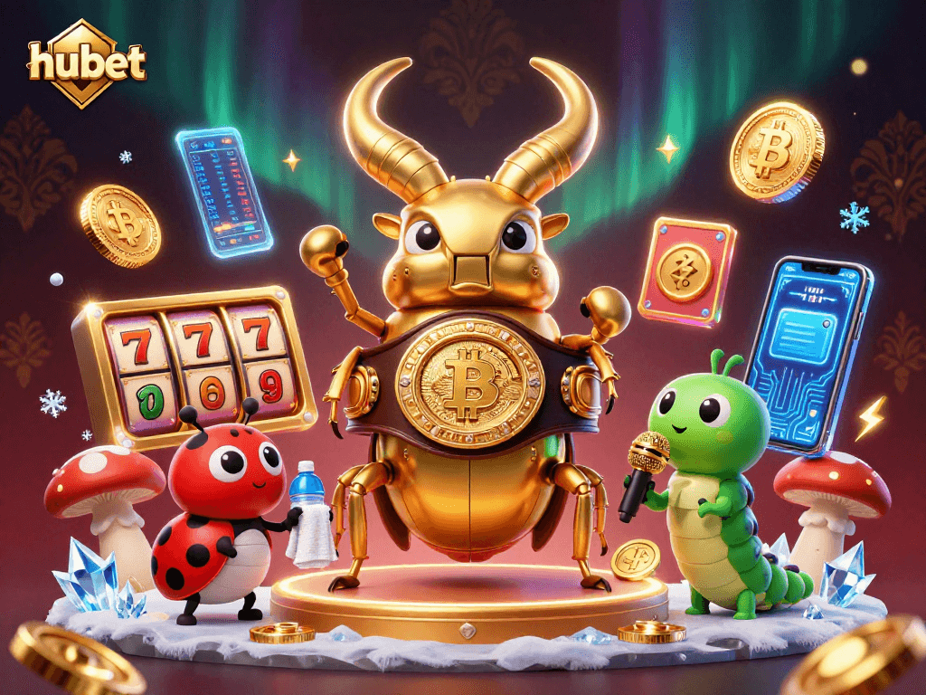 Spin the reels and win big at hubet with this exciting casino-themed illustration featuring a boxing beetle.