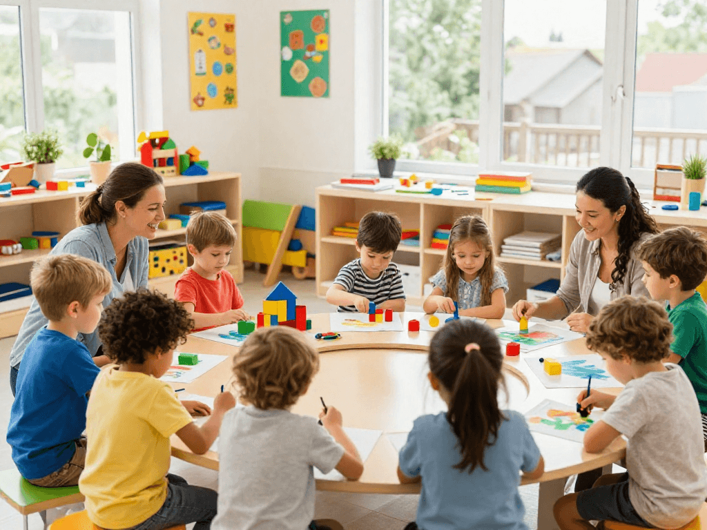 Best international preschool Singapore children exploring learning activities in a joyful classroom.