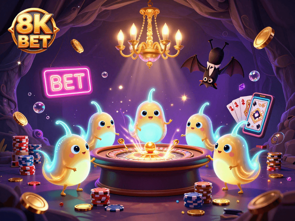 Experience the excitement of 8K BET with a vibrant 3D glowworm casino scene bringing luck and glamour to the table.