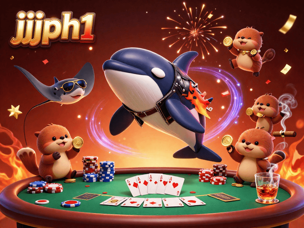 Engage in thrilling poker action with jjjph1's vibrant casino scene featuring unique sea characters.