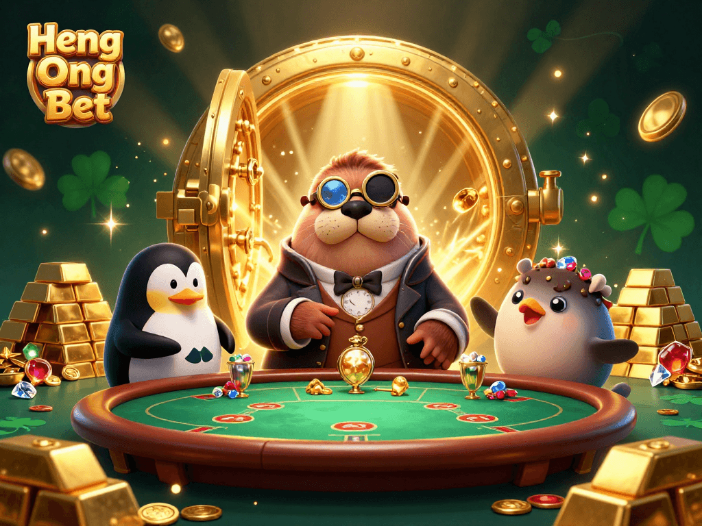 Engage with Heng Ong Bet featuring a jolly walrus at a poker table surrounded by treasures.