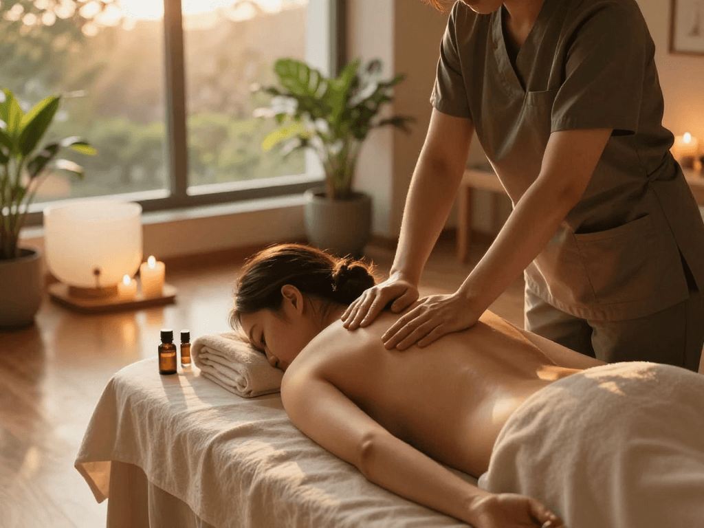 Experience tranquil 부천출장마사지 with calming massage therapist, soothing atmosphere, and aromatherapy elements.