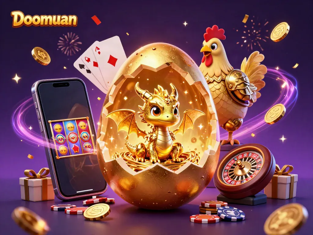 Doomuan shines with a golden dragon and poker chips, capturing an exhilarating casino experience.