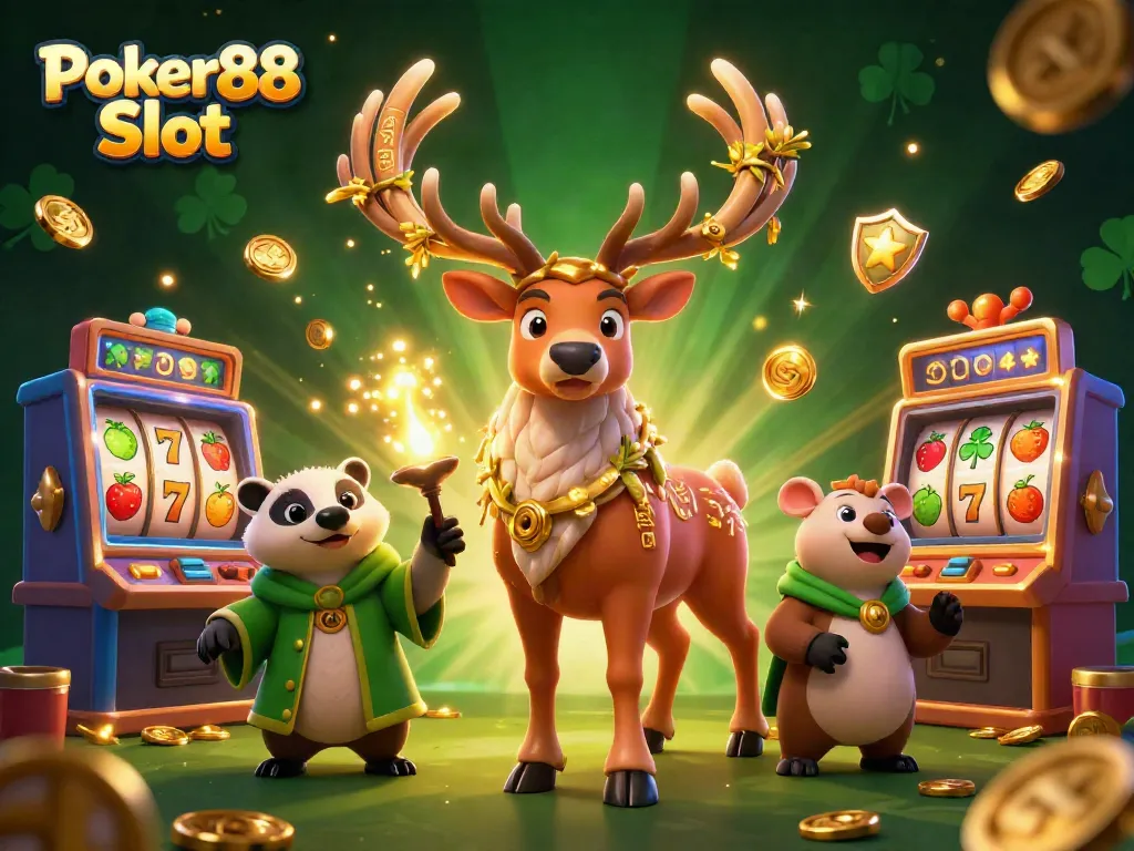 Engage in thrilling gameplay with Poker88 Slot amidst colorful casino elements.