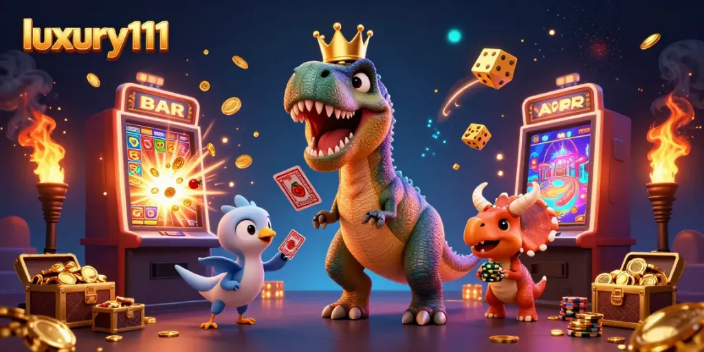 Experience the thrill of playing at luxury111 with friendly dino characters amid explosive slot action.