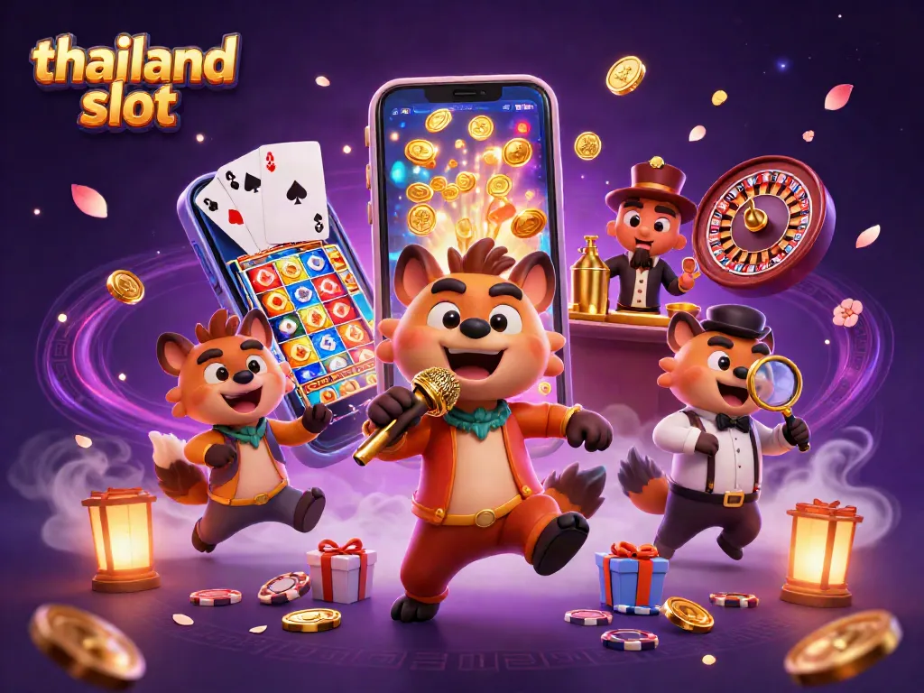 Experience thrilling thailand slot gaming with a vibrant casino scene featuring hyenas in action.