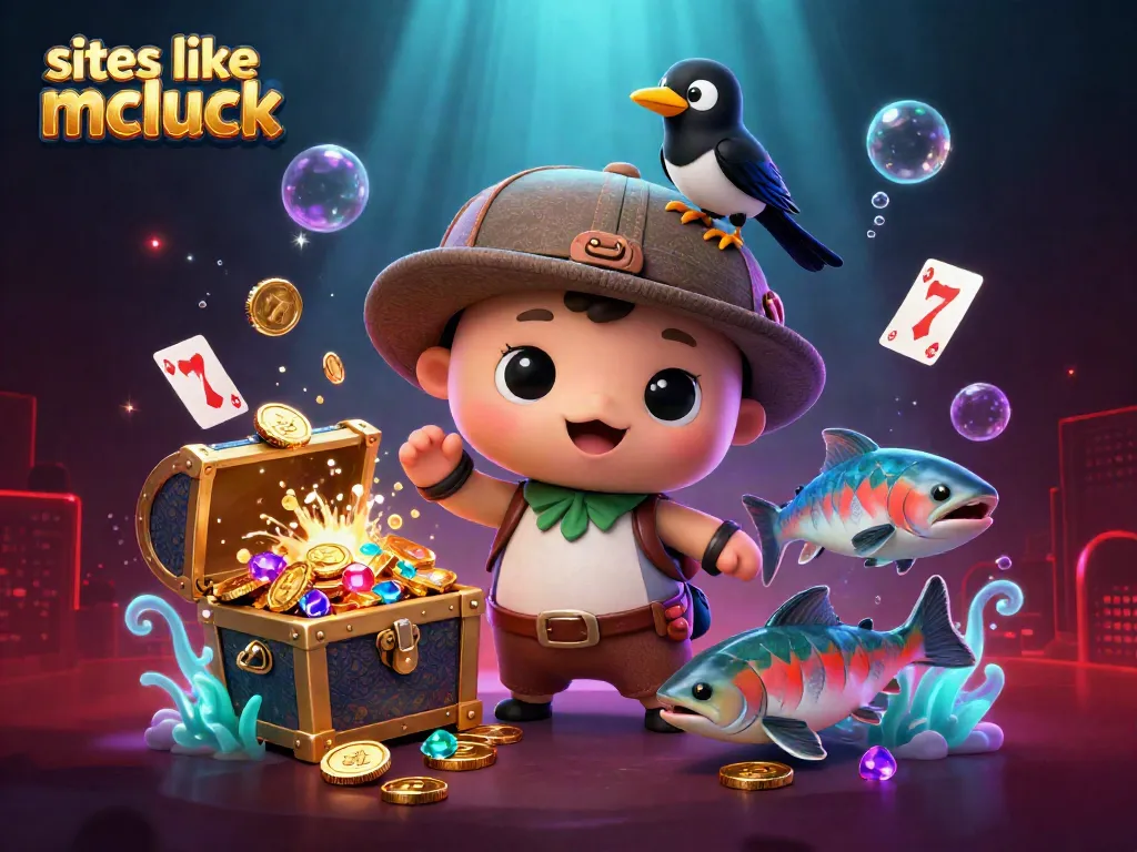 Win at free games in sites like mcluck, featuring vibrant characters and dynamic casino elements.