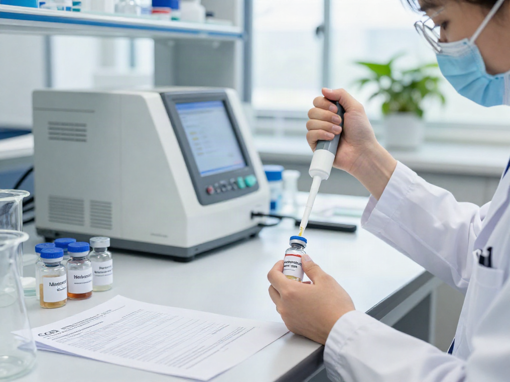 Researcher handling Melanotan 2 for sale in a lab setting, ensuring quality and authenticity.