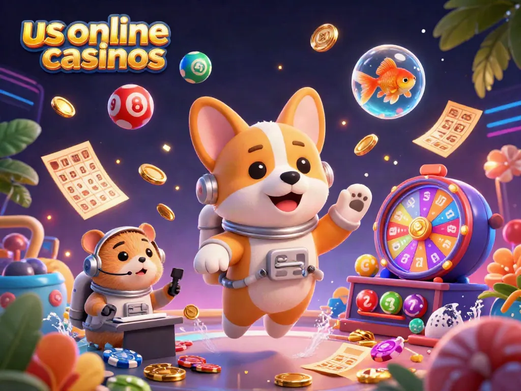 Engage in exciting gameplay at us online casinos with floating characters and thrilling gaming elements.