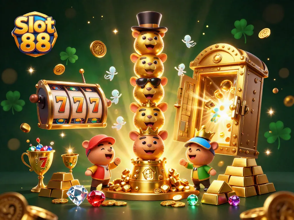 Spin the reels and win big with Slot 88 in this vibrant casino scene.