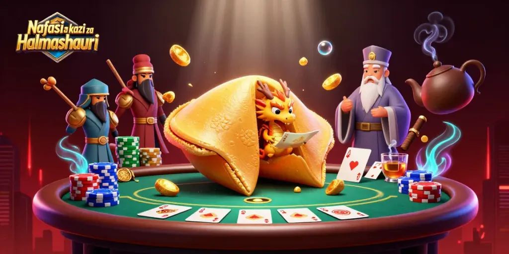 Nafasi za kazi za Halmashauri showcasing a dynamic casino scene with characters and poker elements.