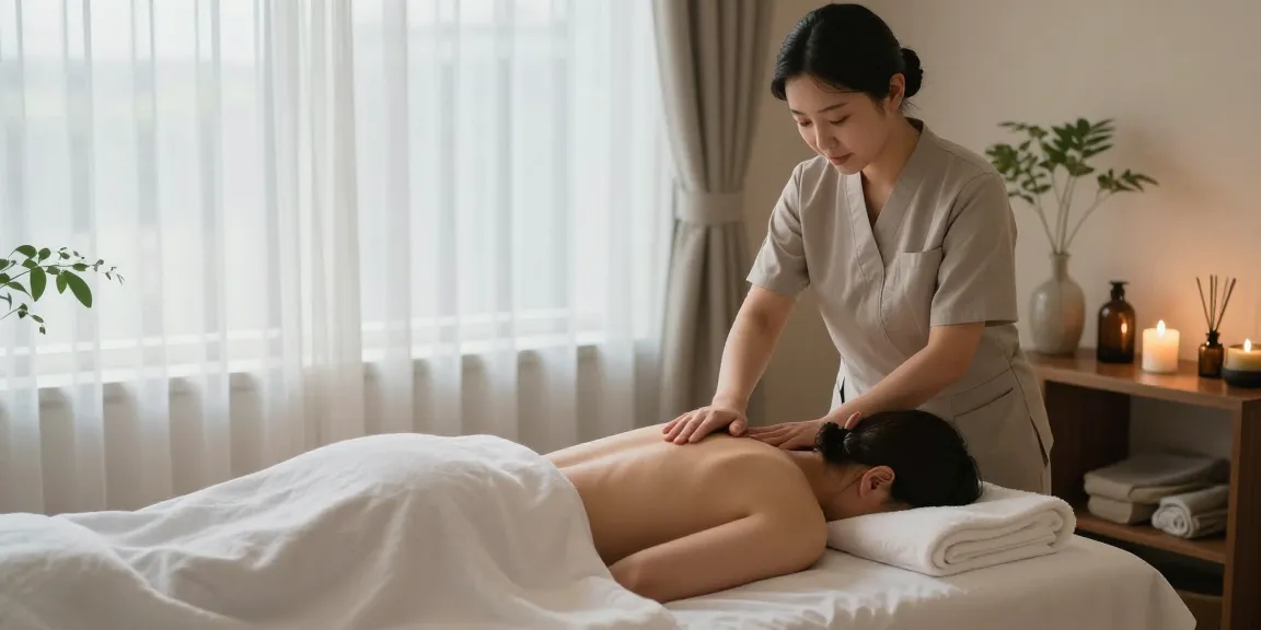 Enjoying a soothing 은평구출장마사지 in a serene wellness space with calming decor.