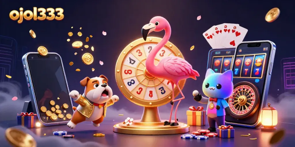 Engage with ojol333's thrilling game atmosphere featuring exciting characters and vibrant casino elements.