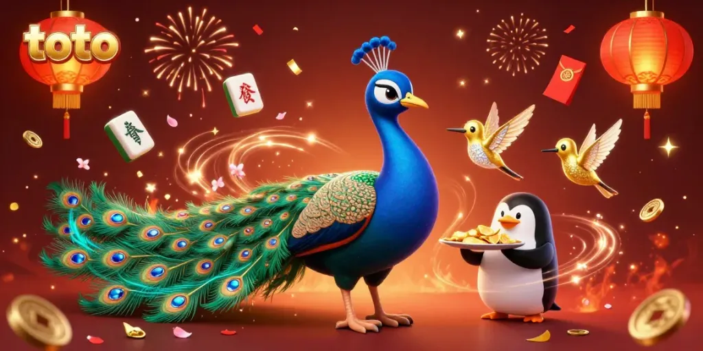 Experience the thrill of toto gaming with vibrant characters, golden chips, and festive decorations.