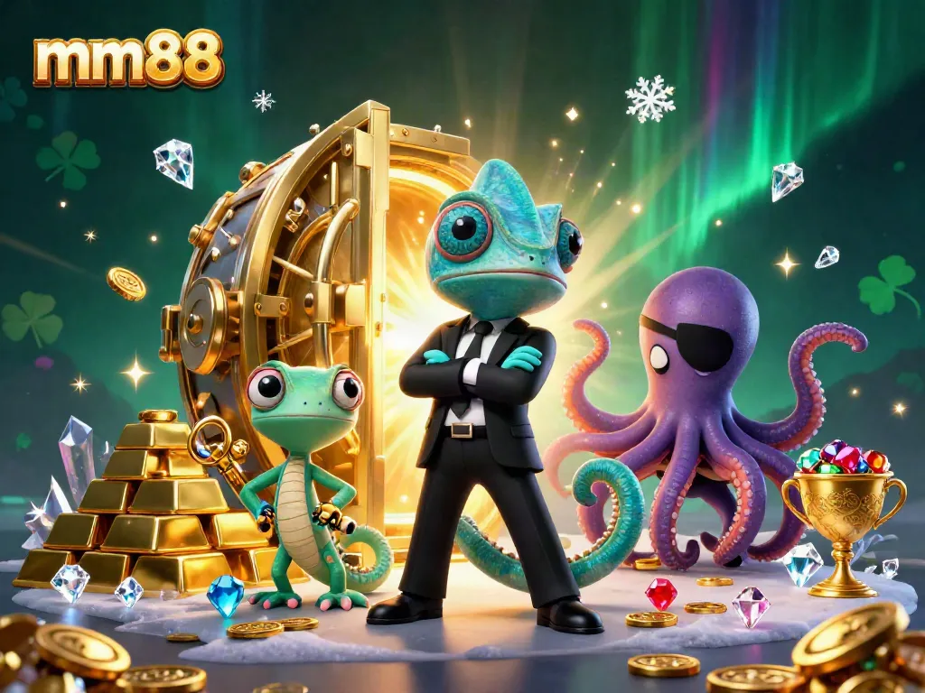 Experience thrilling adventures with mm88 characters in a dynamic casino scene full of treasures.