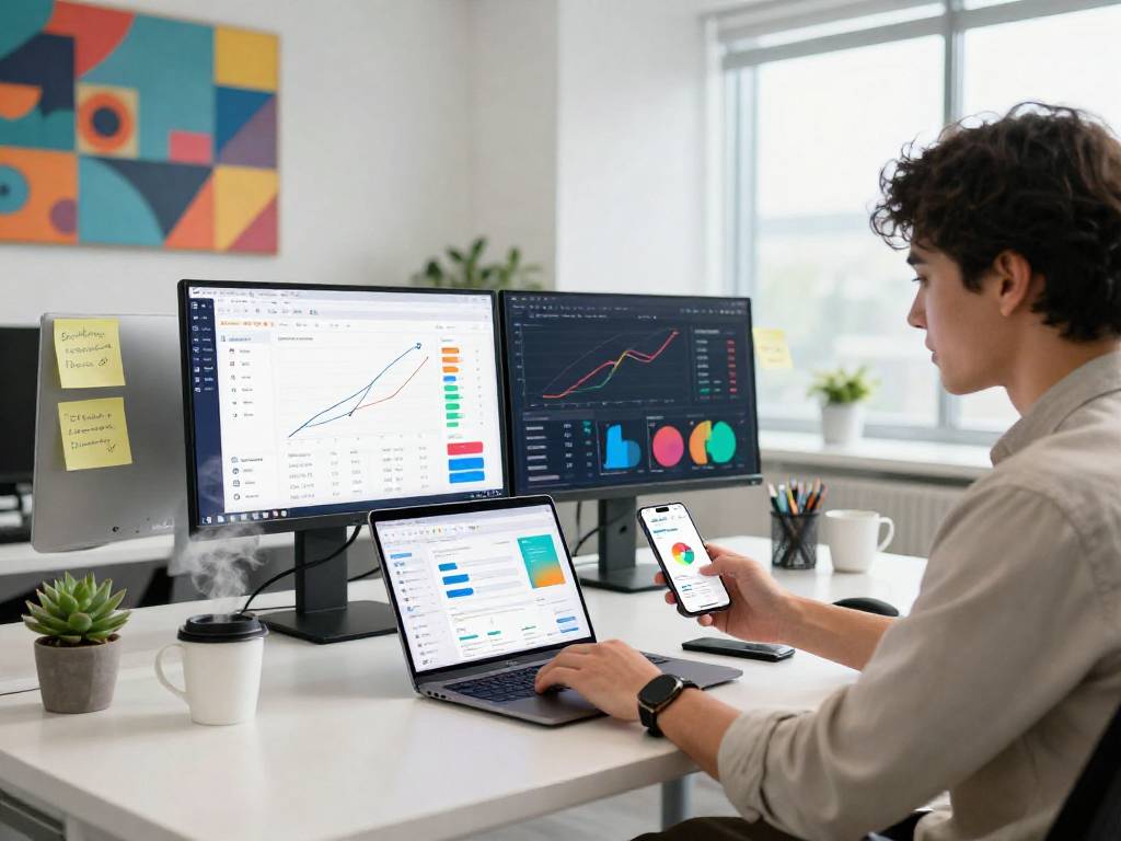 Buy app downloads effectively through proven marketing strategies in a vibrant office.