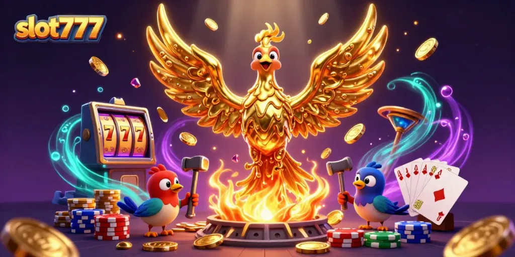 Spin and win big with slot777, as golden coins and exciting slots create a dazzling casino atmosphere.
