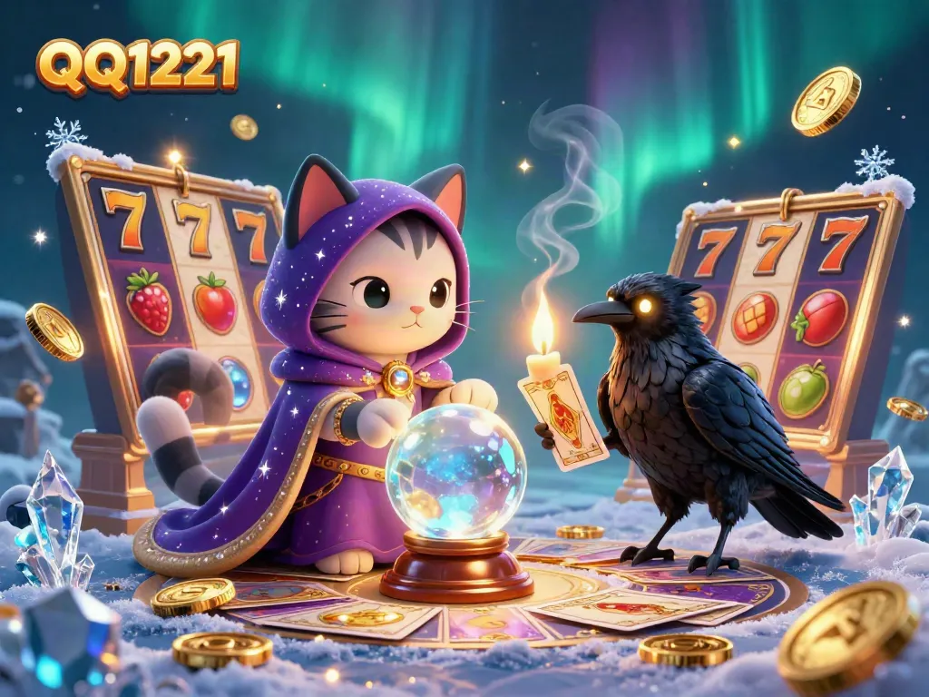 Engage with QQ1221's vibrant slot adventures amidst sparkling gold coins and colorful reels.