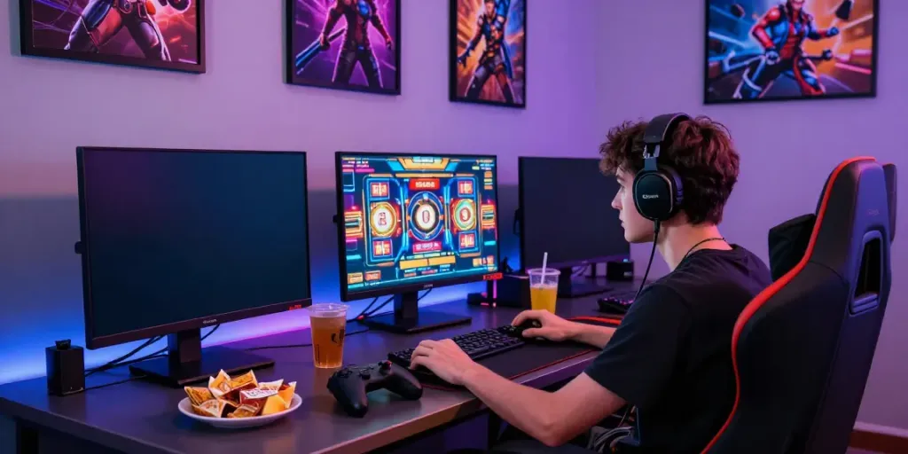 Exciting online toto slot online gaming experience in a vibrant gaming room.