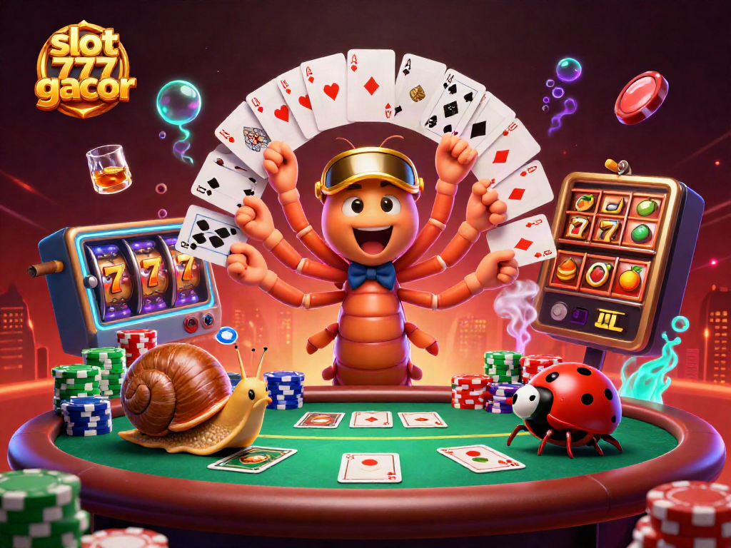 Experience the thrill of slot 777 gacor with exciting casino characters at a vibrant poker table.