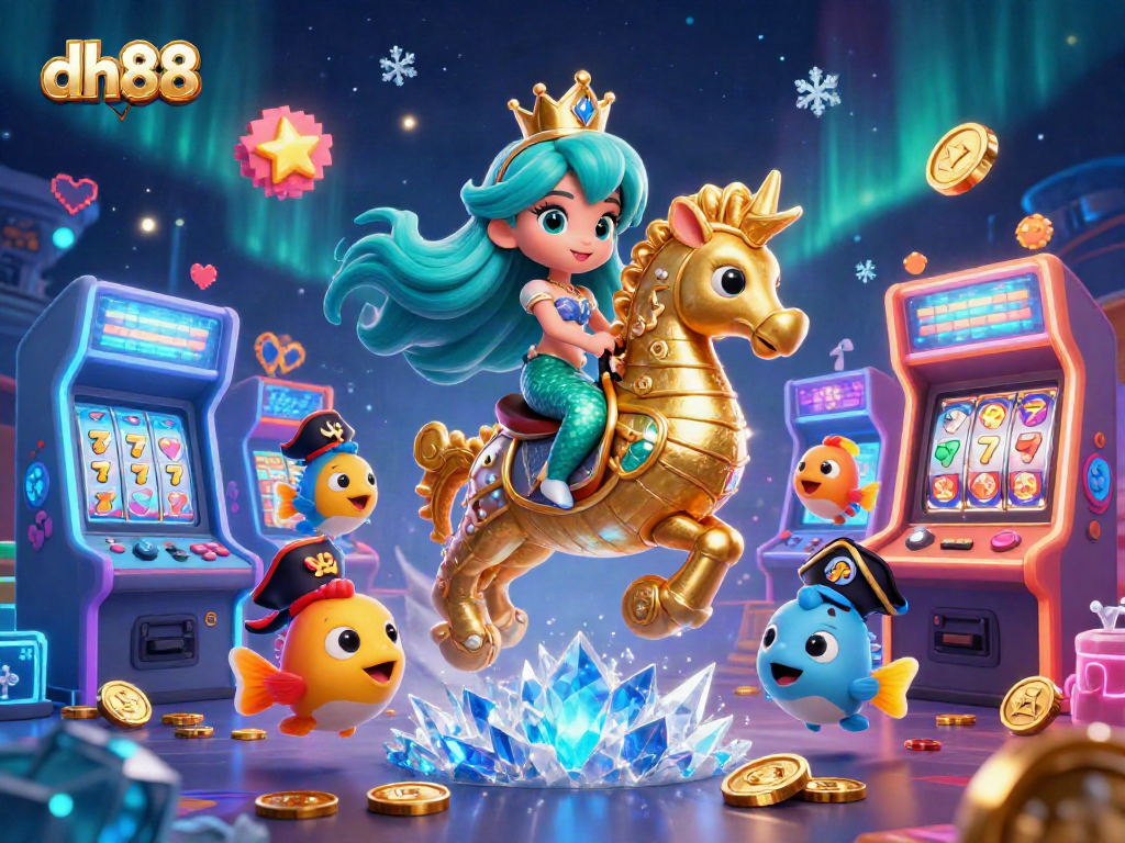Engage with dh88's exciting casino adventure featuring a mermaid and seahorse amidst vibrant gaming elements.