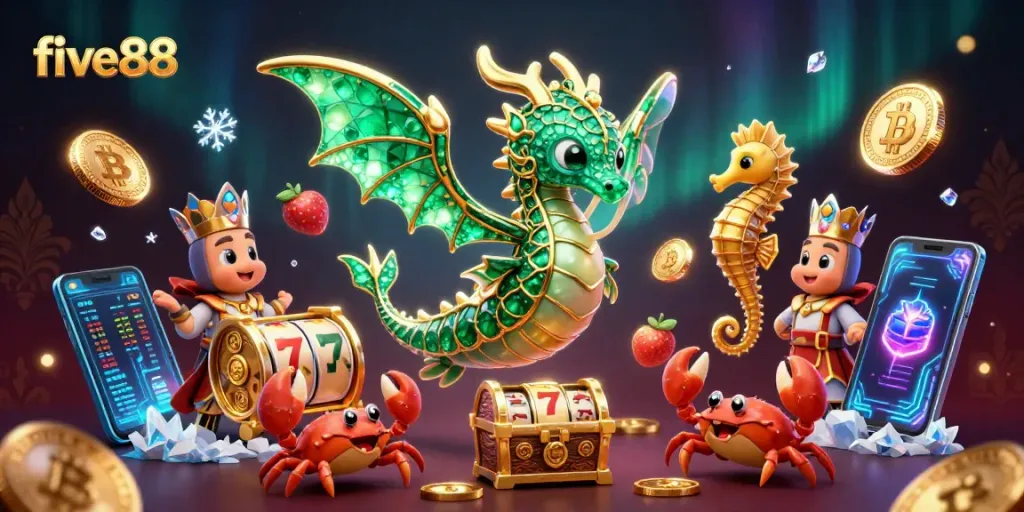 Experience the thrill of five88 with a vibrant underwater casino scene featuring a majestic sea dragon.