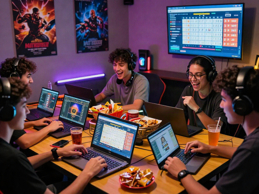 Pengguna ratutogel terlibat dalam permainan seru di ruang game dengan suasana penuh energi.