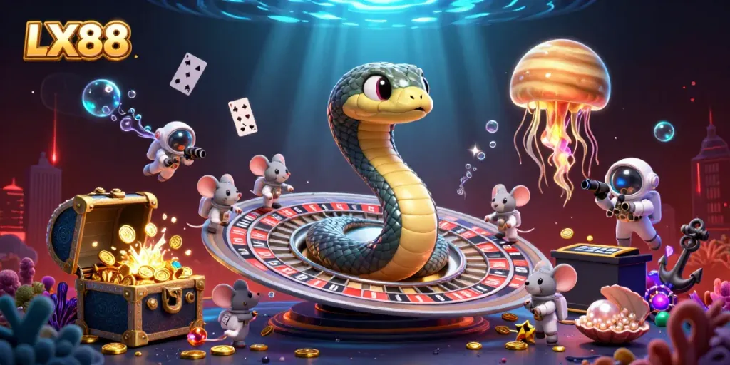 Experience thrill with LX88 as tiny astronaut mice bet on a cosmic roulette with animated characters and treasure