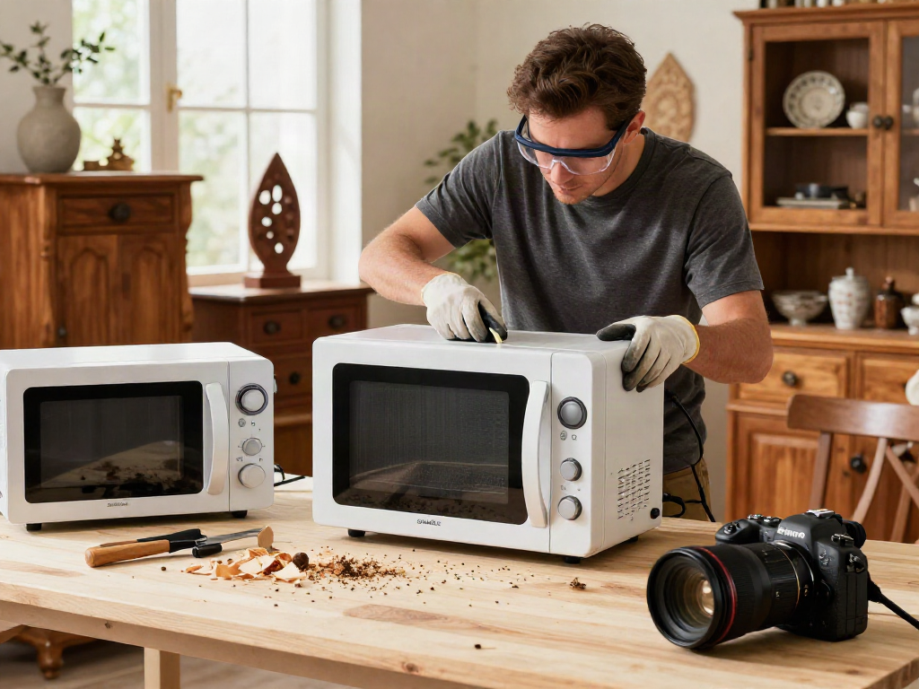 SHASHEL® microwave device effectively eliminating wood-boring insects in a bright home setting.