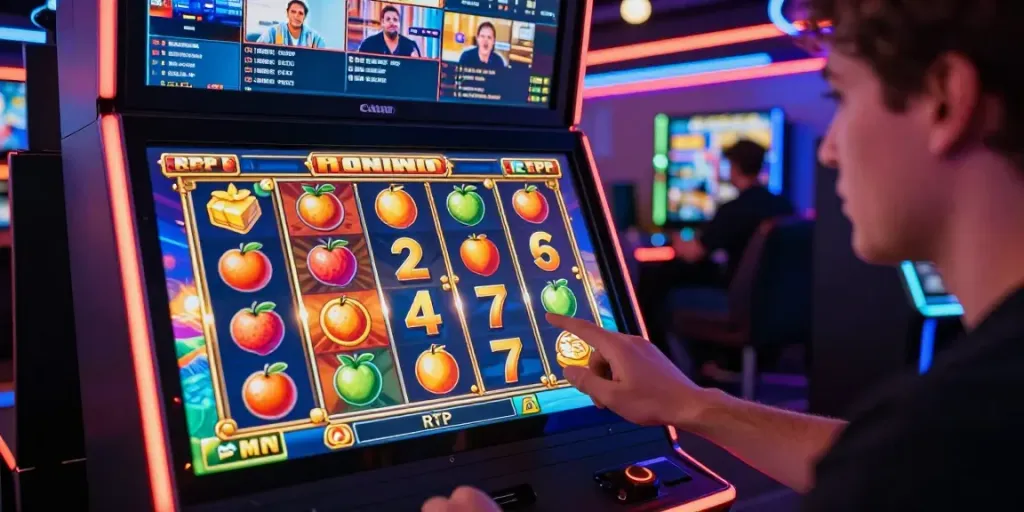 Player enjoying the thrilling proplay88 slot machine game with vibrant graphics and community chat