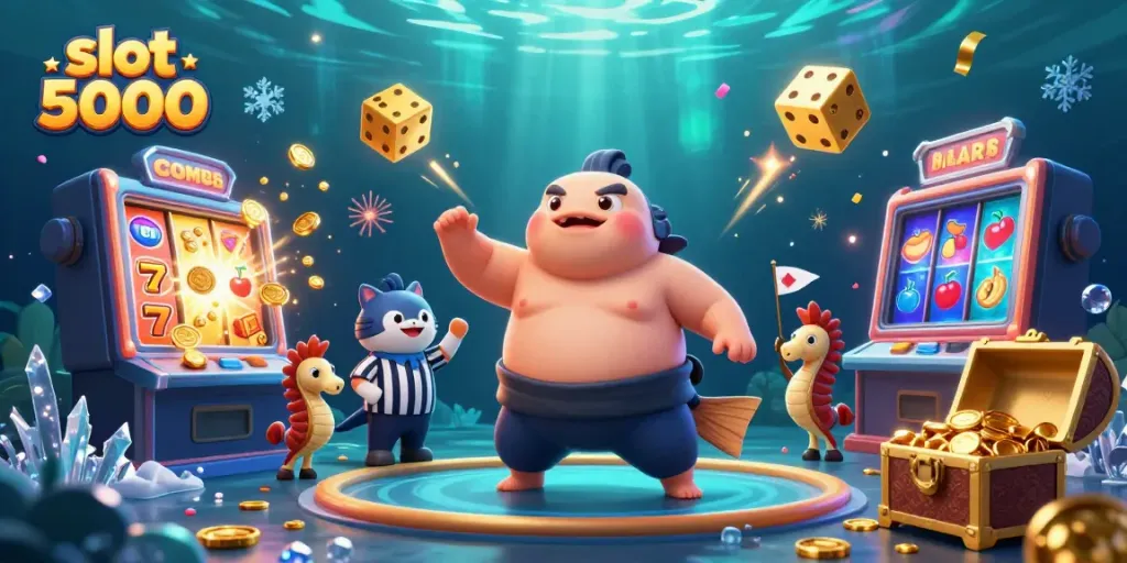 Experience the excitement of slot 5000 with a vibrant 3D illustration showcasing thrilling gaming elements