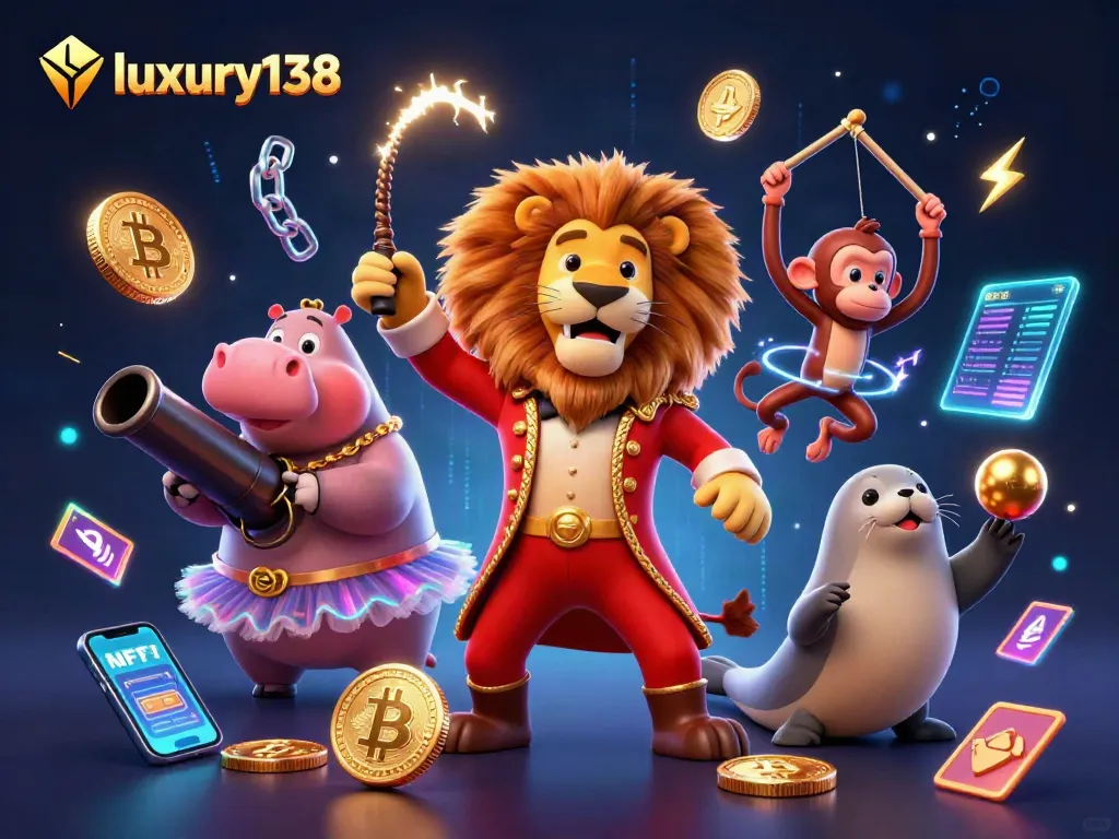 Luxury138 enhances gameplay with engaging characters and vibrant cryptocurrencies in a dynamic casino scene.