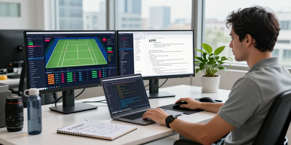 Real-time tennis stats api analytics in a modern workspace with visual data displays.