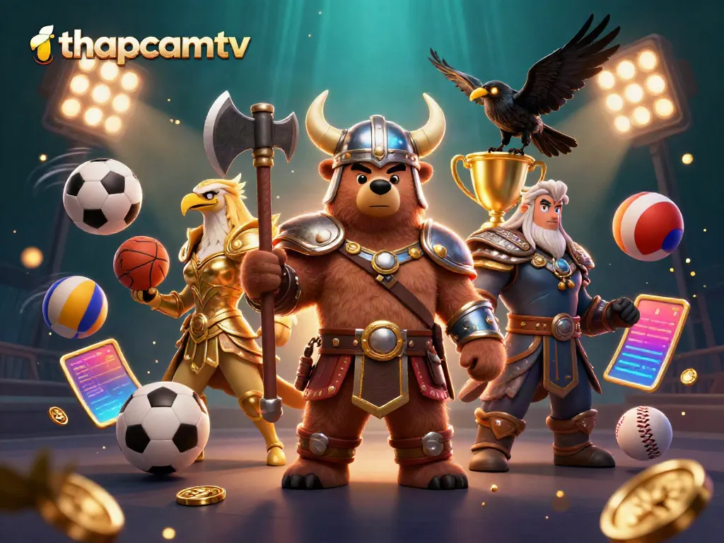 Experience thrilling sports betting with thapcamtv, featuring dynamic action and vibrant graphic elements.
