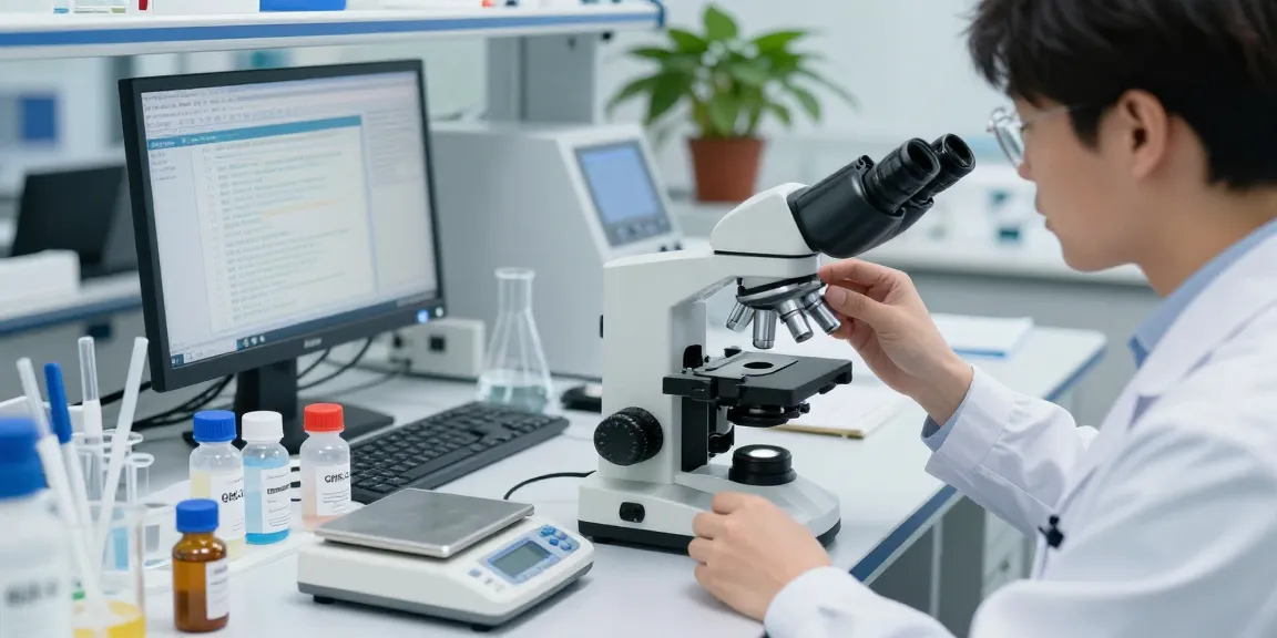 GHK-Cu capsules examined in a professional lab by a researcher with scientific instruments.