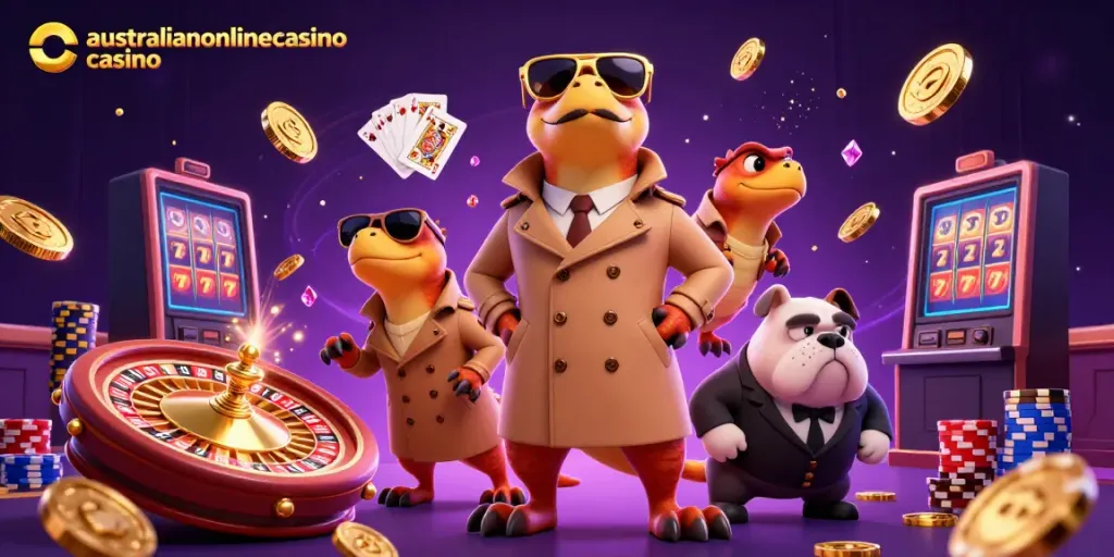 Experience the excitement of australianonlinecasino casino with playful raptors and casino elements.