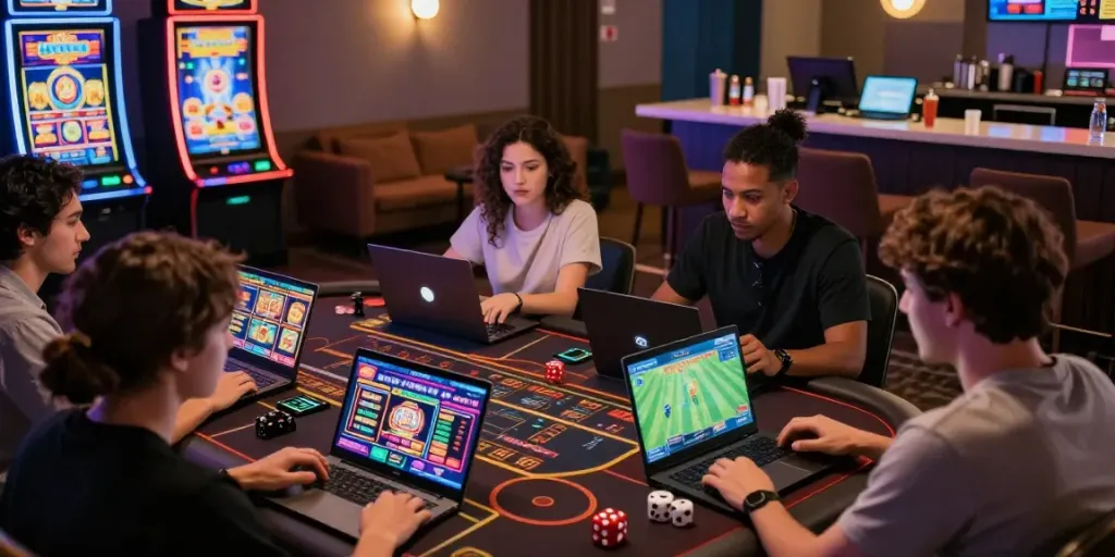 Bigdewa gaming enthusiasts enjoying online casino experience in vibrant atmosphere.