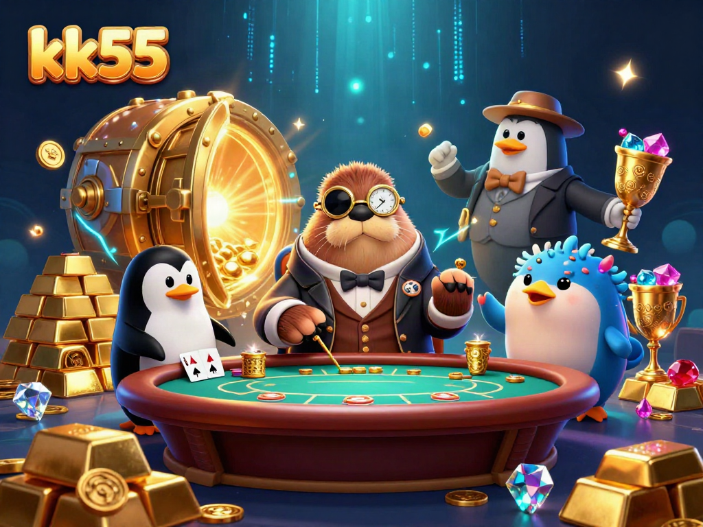 Experience the thrill of kk55 as a jolly walrus plays poker in an underwater casino scene.