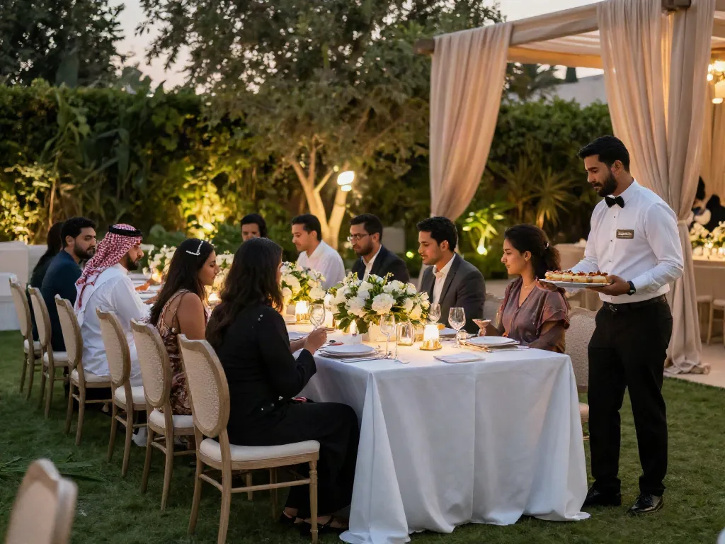 Event furniture rental arrangement in an elegant outdoor setting, featuring a beautifully set table for premium gatherings.