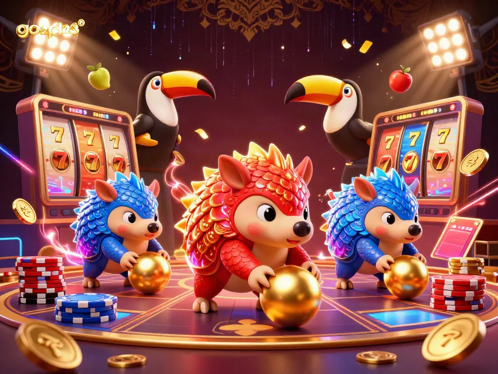 Gocap123 menghadirkan kompetisi game slot dengan karakter lucu dan simbol permainan yang menarik.