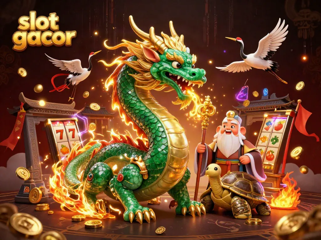 Experience thrilling slot gacor action with a powerful jade dragon and lucky symbols.