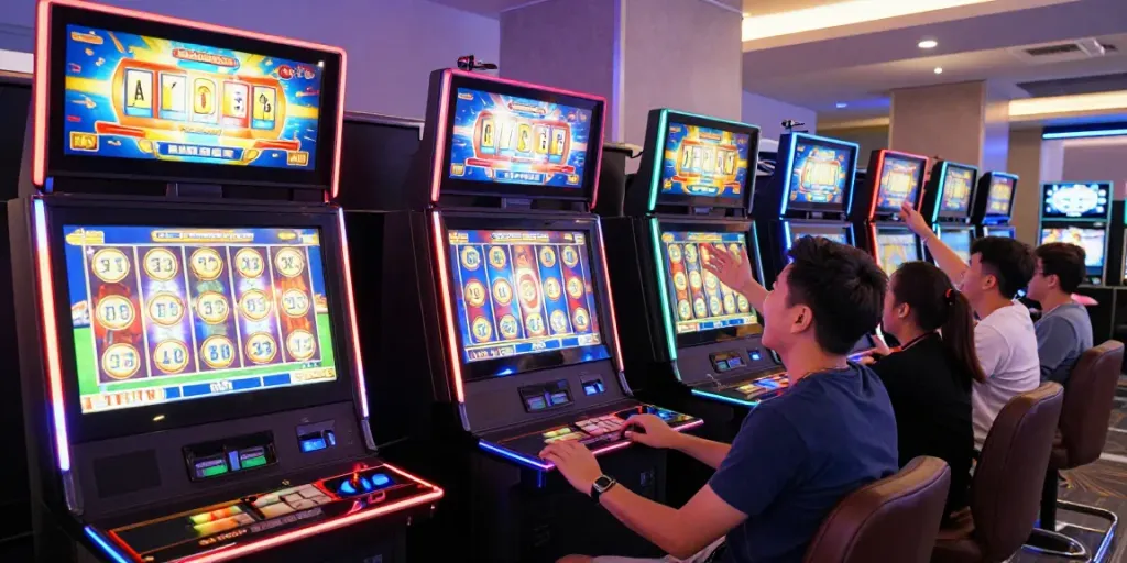 Pengalaman slot online bukumimpi138 dengan pemain bersemangat di lounge permainan modern.