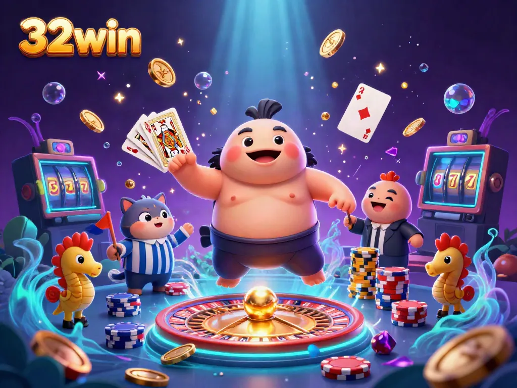 Experience thrilling moments at 32win's underwater casino with vibrant characters and shimmering prizes.