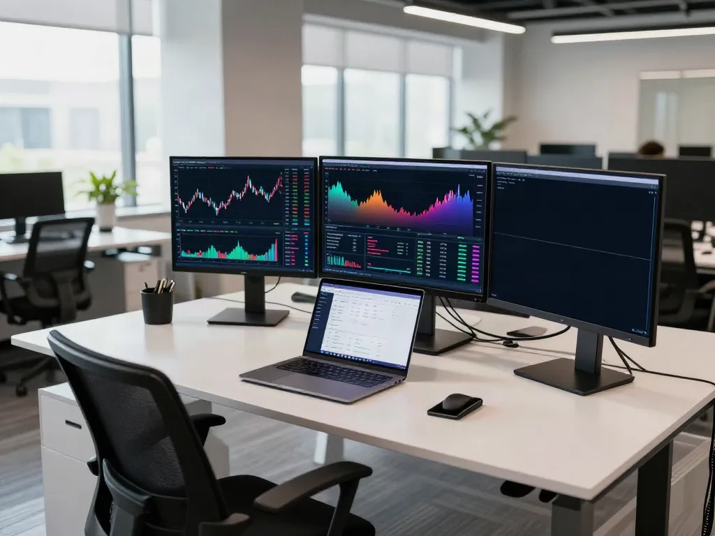 Real-time stock data API displayed in a professional cryptocurrency trading environment with advanced charts and digital wallets.
