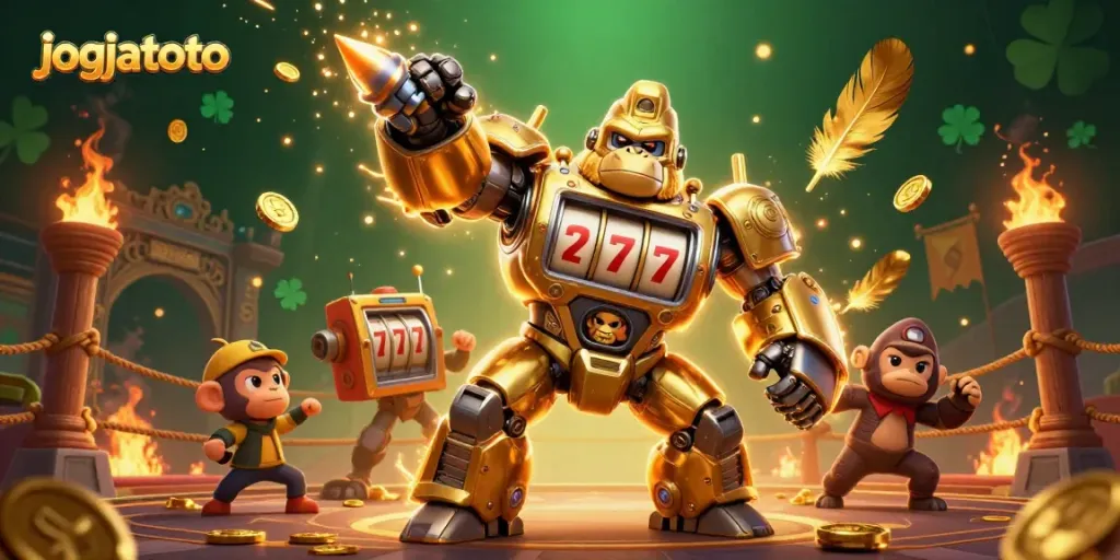 Engage with the thrilling jogjatoto online slot experience in a dynamic 3D illustration.