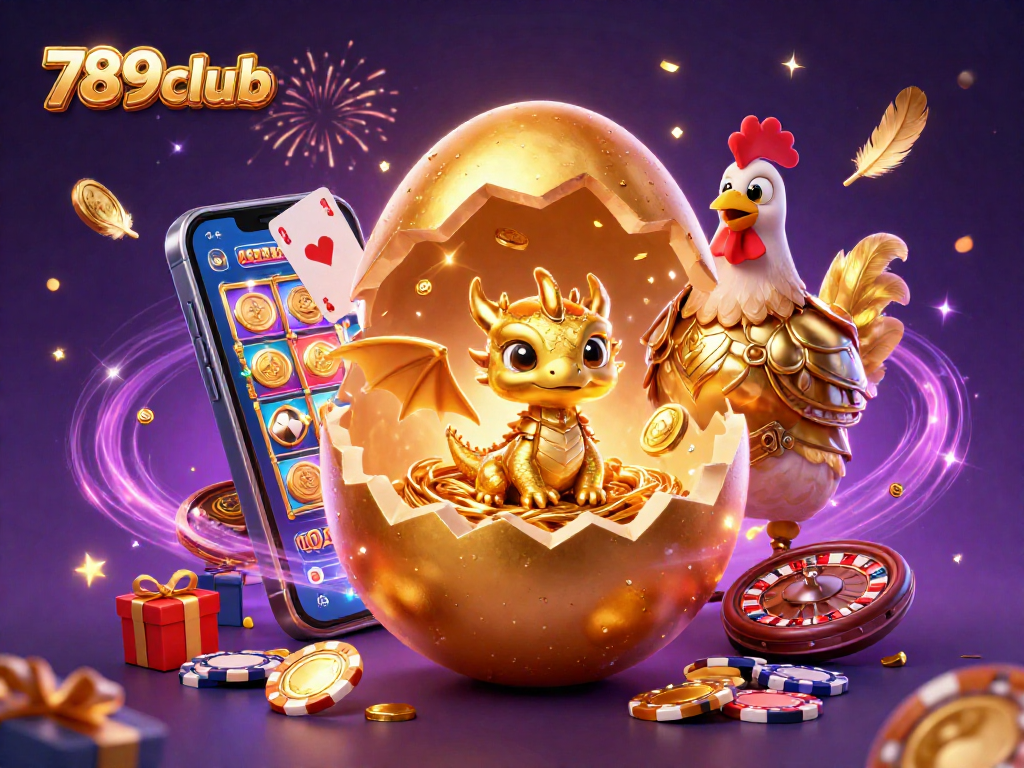 Experience exciting wins at 789club with a golden dragon and dynamic gaming elements in a vibrant casino illustration.