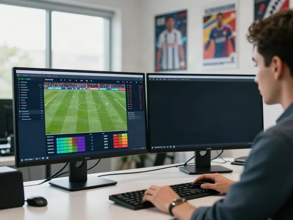 WWBOLA football betting analysis in a modern office with sports statistics.