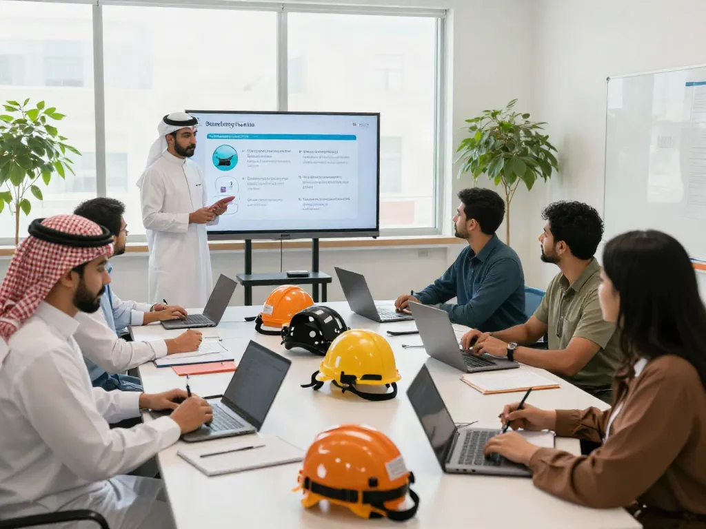 Dynamic training session at a Training Institute Saudi Arabia, showcasing professionals learning health and safety protocols.