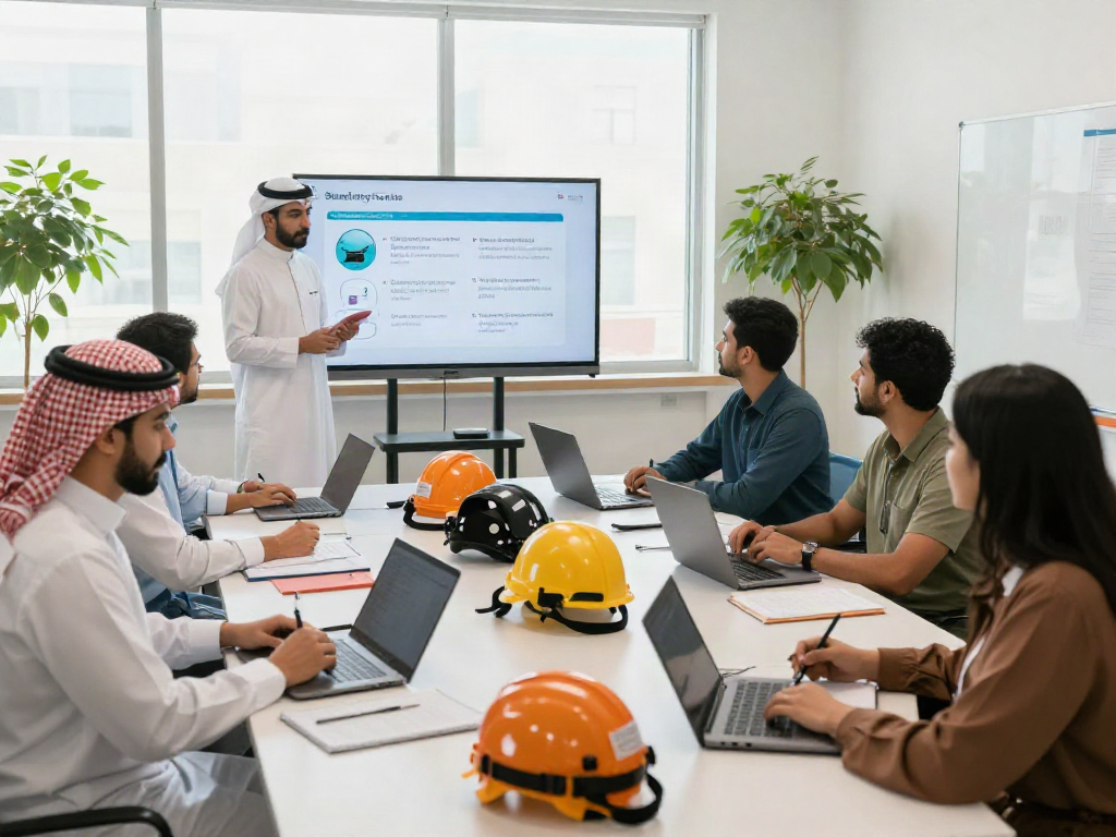 Dynamic training session at a Training Institute Saudi Arabia, showcasing professionals learning health and safety protocols.